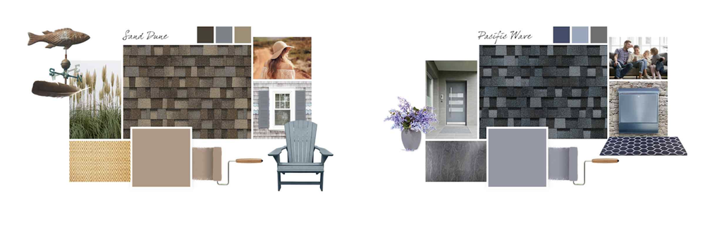 Owens Corning example of a warm toned color palette versus a cool toned one, with examples of exterior colors and details